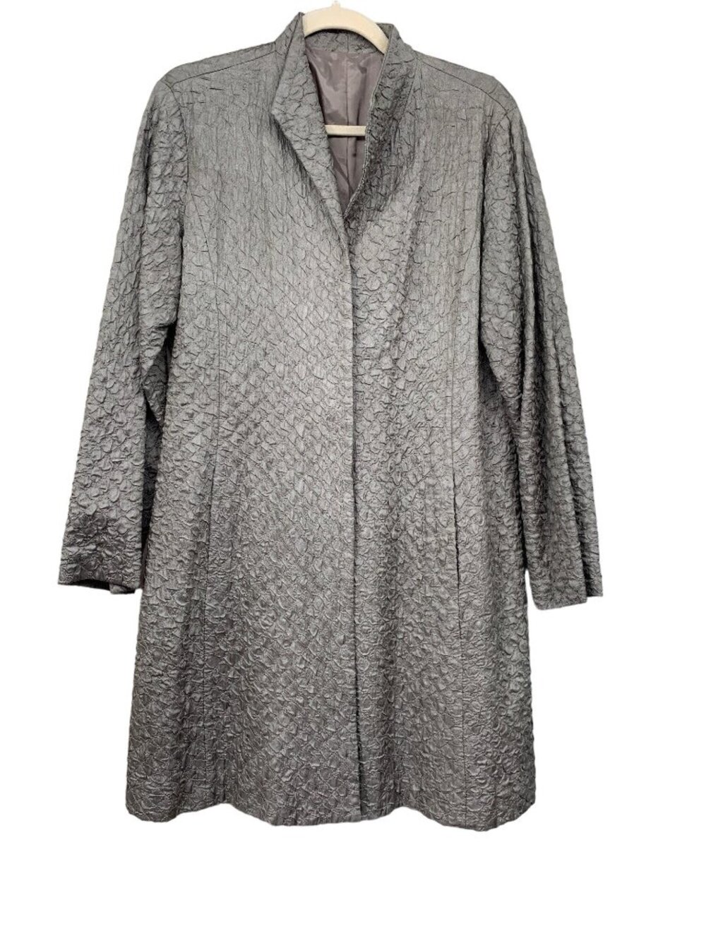 Eileen Fisher Womans Small Crinkle Jacket Pockets Magnetic Snap Closure Gray Sag